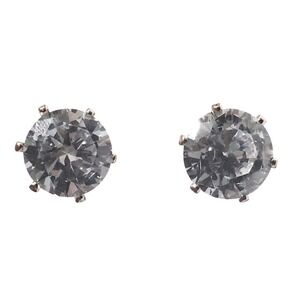 Classic Round Brilliant Cut Cubic Zirconia 6-Prong Stud Earrings Silver Tone